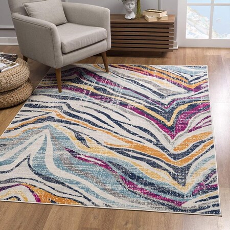 Palacedesigns Blue & Gold Zebra Pattern Area Rug - 4 x 6 ft. PA3099742